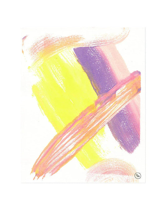 A Flame Grows modern abstract art print with pink, yellow, and purple organic shapes.