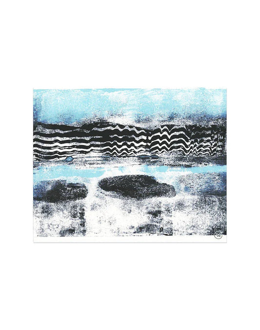 Don’t Be Blue modern abstract wall art print with textured, calming blue and neutral tones.