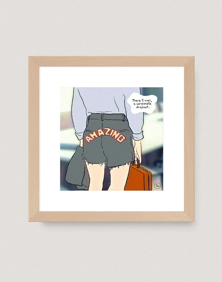Go Be Amazing illustration art print, giftable for celebrating freelance career milestones in a warm maple frame.
