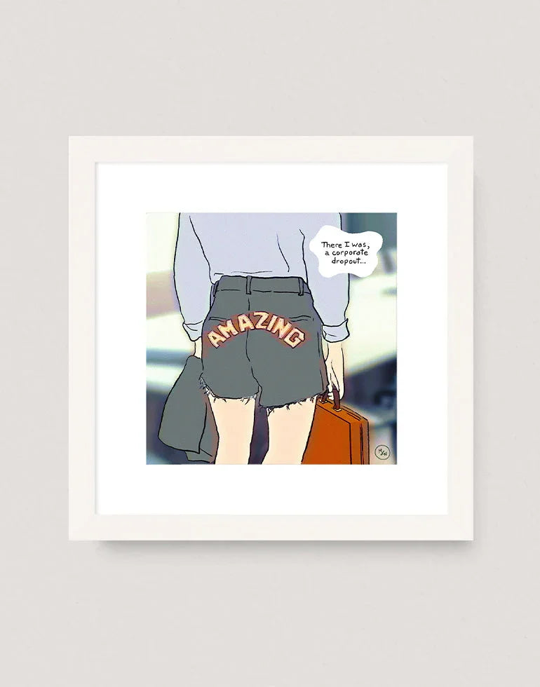 Go Be Amazing illustration art print, giftable for celebrating freelance career milestones in a minimalist white frame.